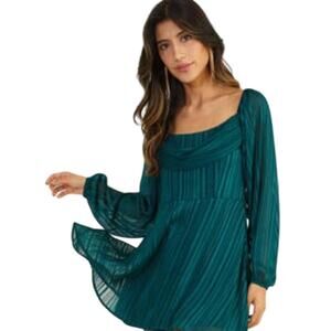 NWT Altar’d State Green Jody Shimmer Mini Dress Long sleeve, Boning, Size XS